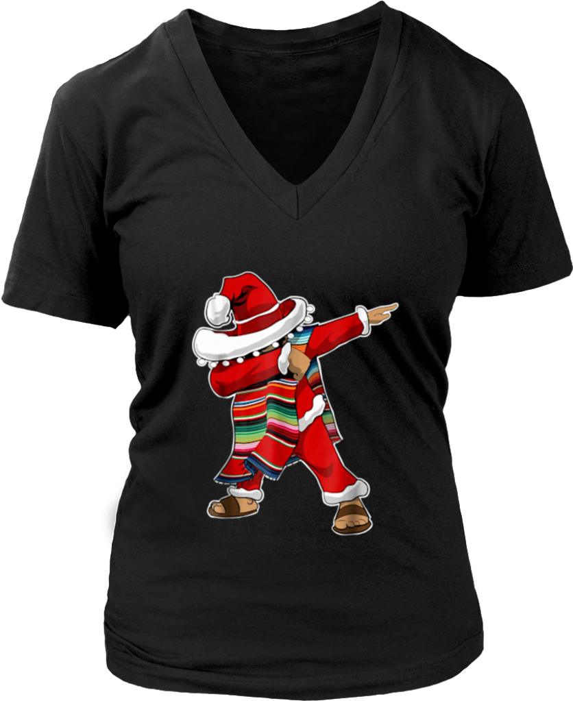 Christmas Sombrero Dabbing Mexican Poncho Santa T Shirt - Mexican Santa Claus Clipart (836x1023), Png Download