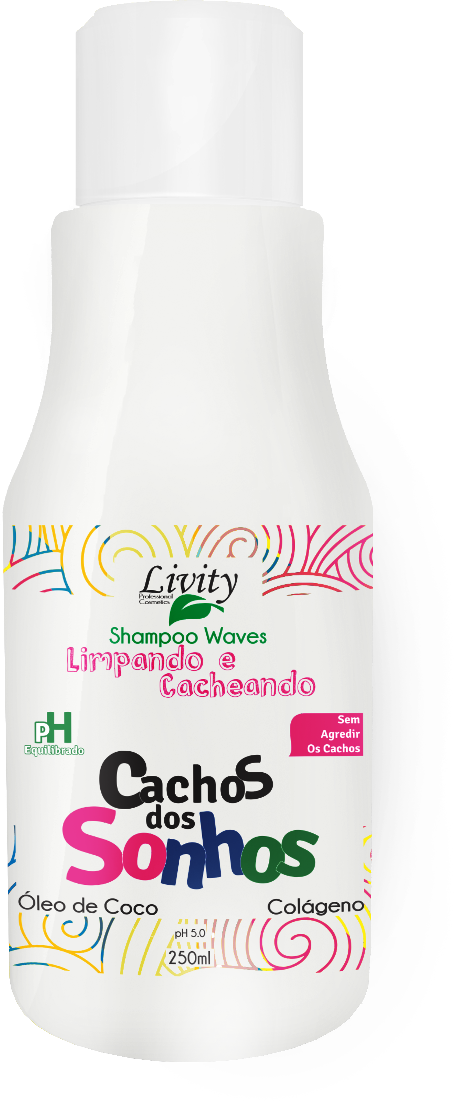 Shampoo Cachos Dos Sonhos Waves Ph5,0 250ml - Bottle Clipart (3594x3648), Png Download