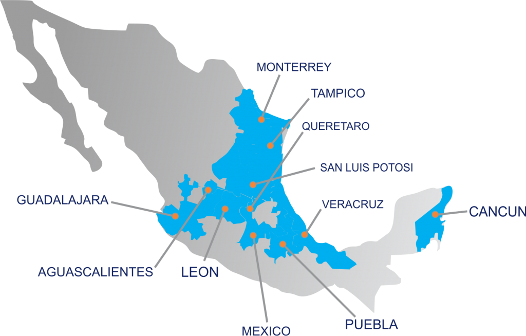 Contamos Con Oficinas En 11 Puntos Estratégicos De - Urban And Rural Areas Mexico Map Clipart (1024x654), Png Download