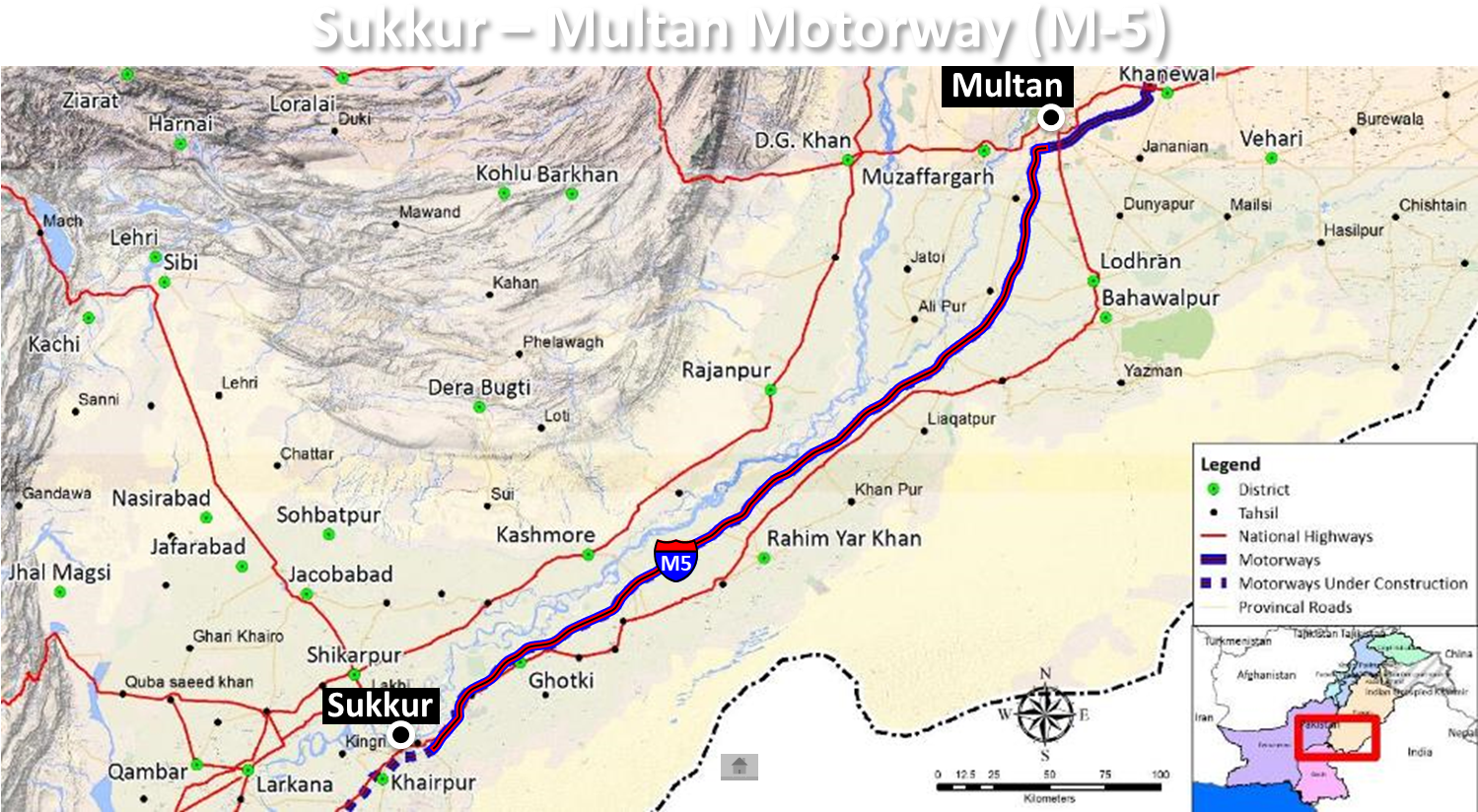 Peshawar Karachi Motorway - Multan Sukkur Motorway Route Clipart (1498x859), Png Download
