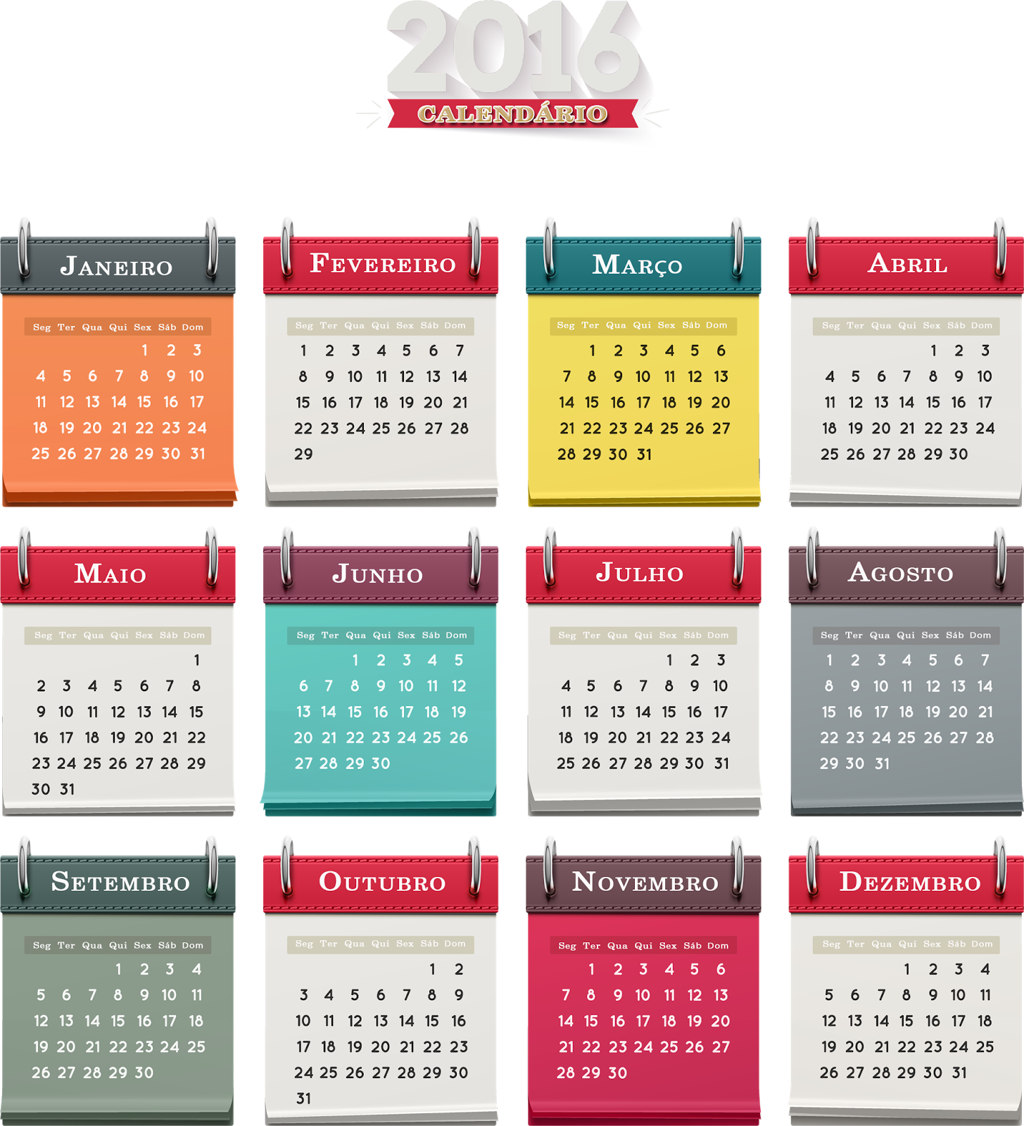 Grid Calendário 2016 Png Psd Pdf Jpg Bloquinho Colorido - Bloquinho De Calendario 2018 Clipart (1455x1600), Png Download