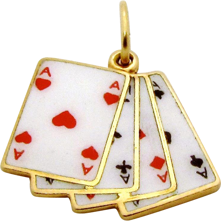 Vintage 14k Gold Lucky *four Aces* Enameled Poker Hand - Locket Clipart (737x737), Png Download