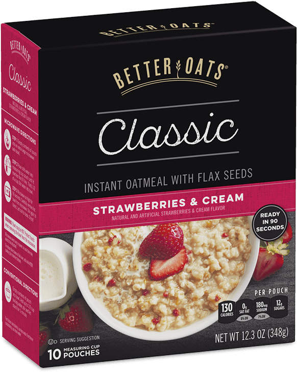 Better Oats Classic Strawberries & Cream Instant Oatmeal - Better Oats 100 Calories Clipart (760x1019), Png Download