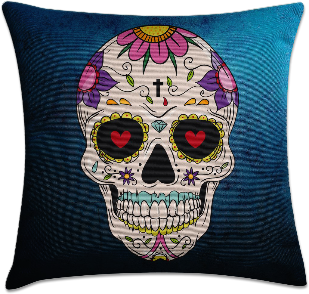 Capa De Almofada Caveira Mexicana Azul - Cartoon Mexican Skull Day Of The Dead Clipart (1200x1069), Png Download