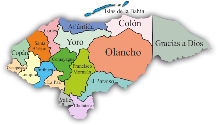 El Mapa De Honduras Con Nombre Por Departamento - Mapa De La Division Politica De Honduras Clipart (752x426), Png Download