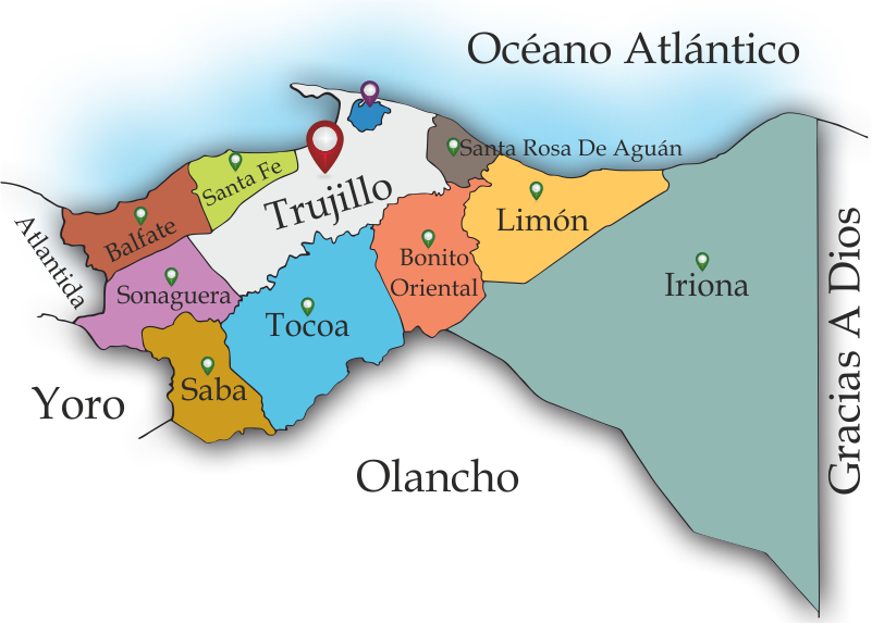 #espaciohonduras Mapas Por Departamento De La República - Departamento De Colon Honduras Clipart (801x574), Png Download