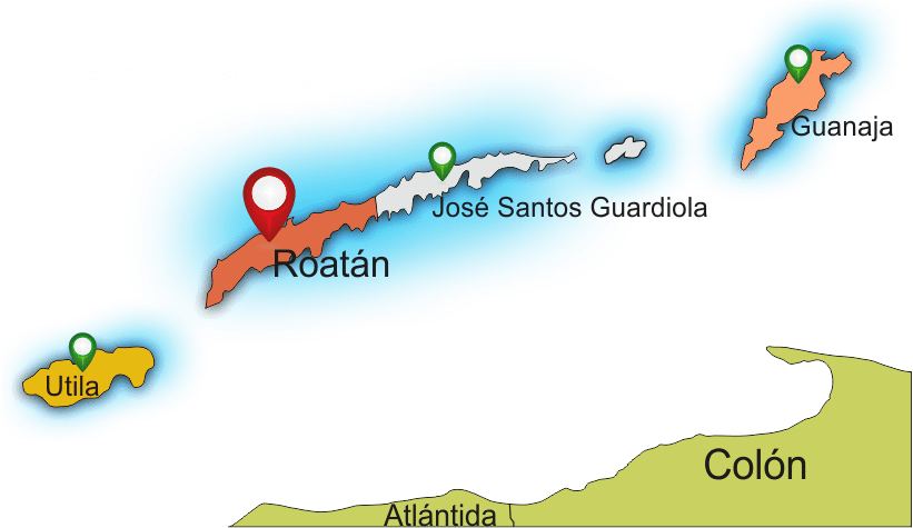 The Island Of Roatan Is Divided In Two Municipalities - Mapa De Islas De La Bahia Clipart (821x475), Png Download