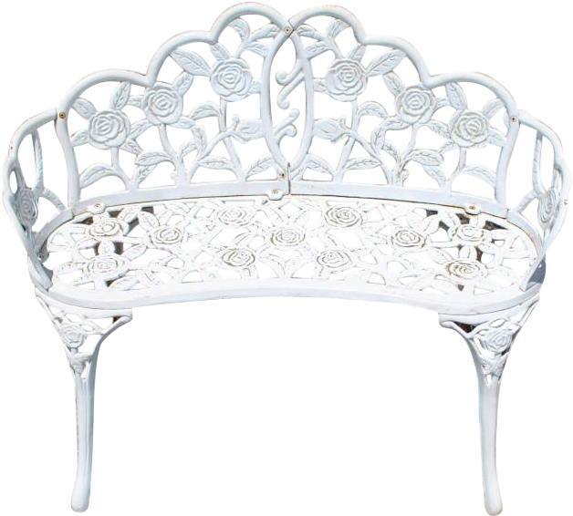 Antique White Cast Iron Garden Bench, Outdoor Settee - Bench Clipart (628x566), Png Download