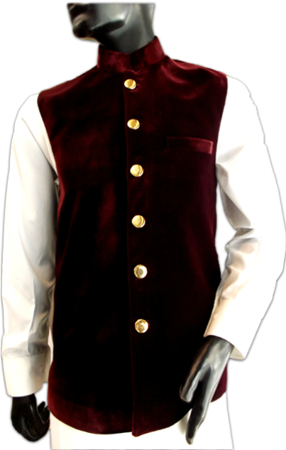 Maroon Velvet Golden Buttons Waistcoat - Button Clipart (550x707), Png Download