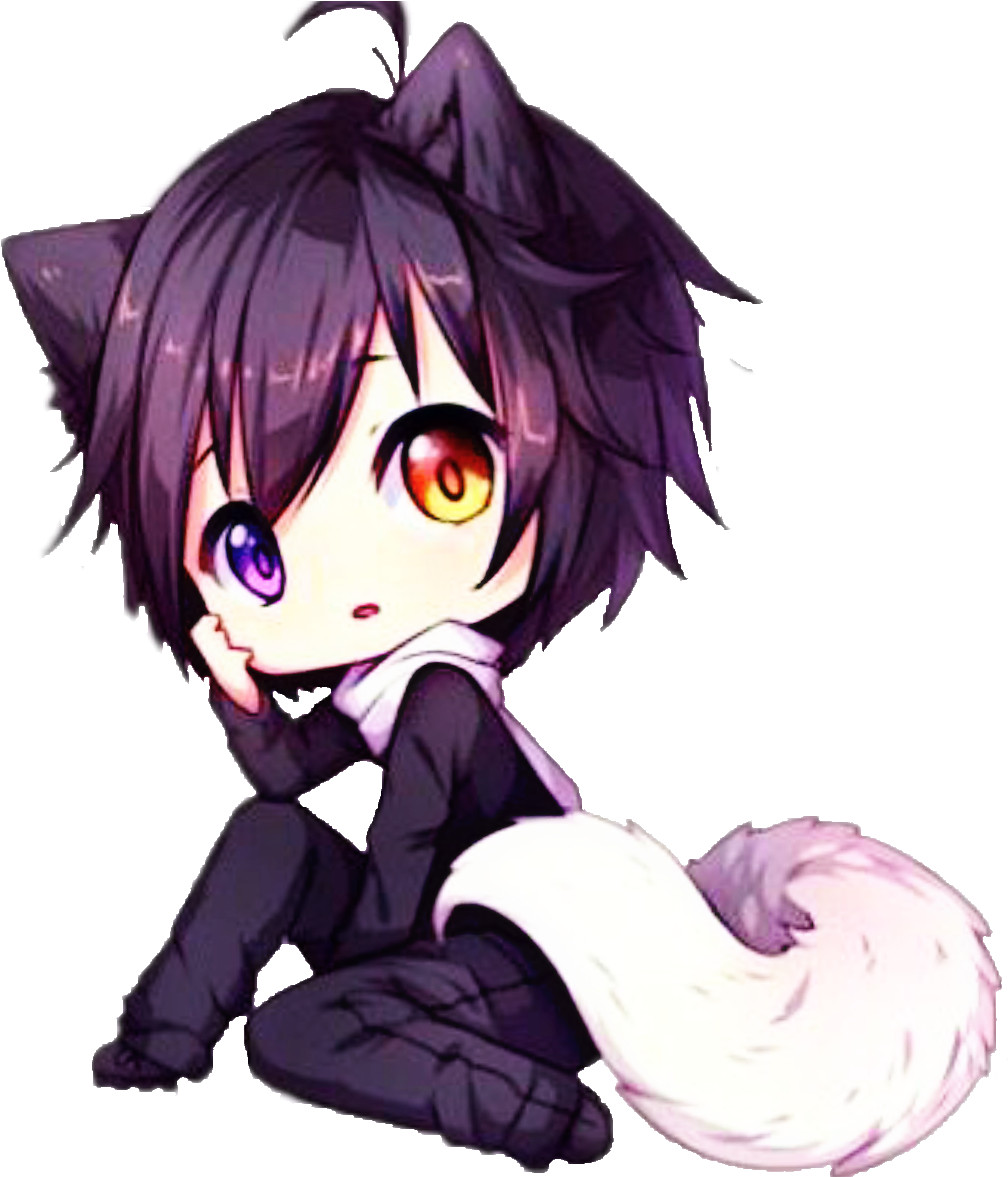 Chibi Dog Animeboy Boy Anime Cute Colorful Handpainted - Cute Anime Wolf Girl Clipart (1048x1218), Png Download