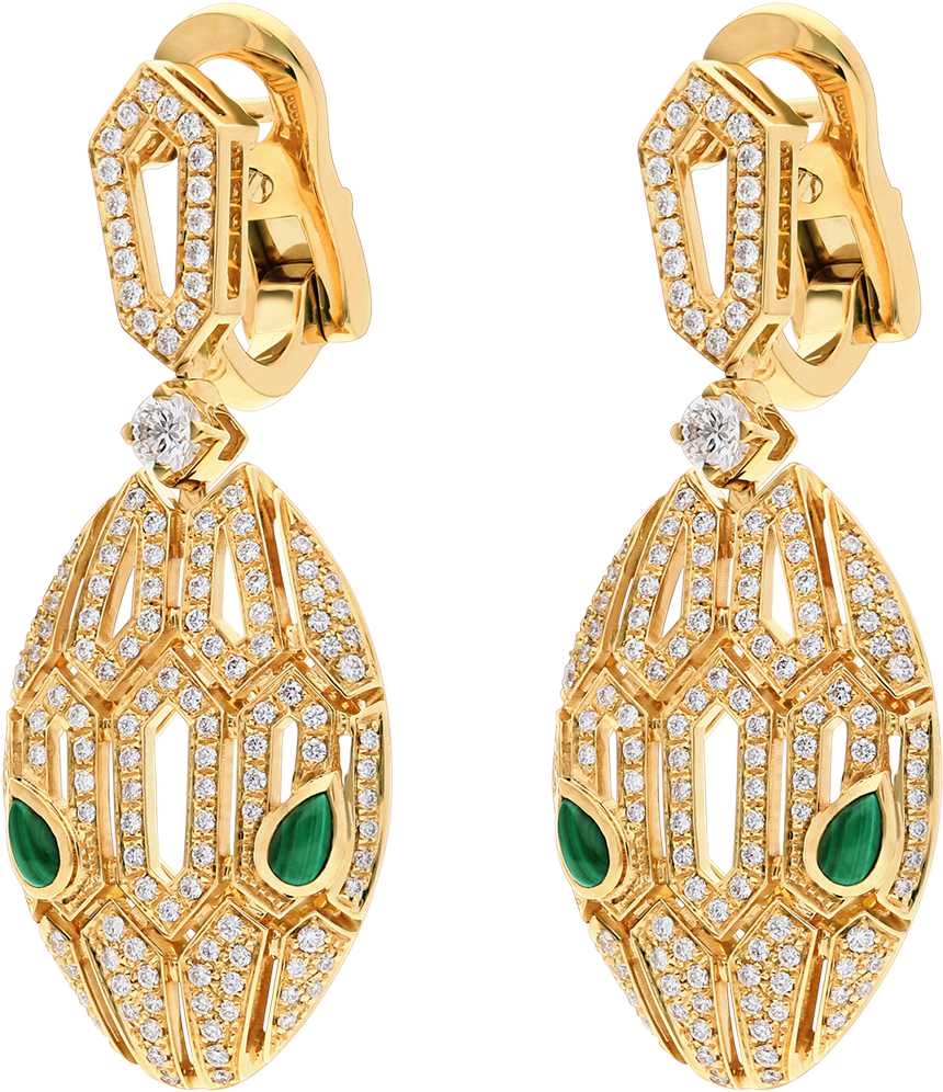 Serpenti 18 Kt Yellow Gold Earrings Set With Pavé Diamonds - Earrings Clipart (1800x1405), Png Download