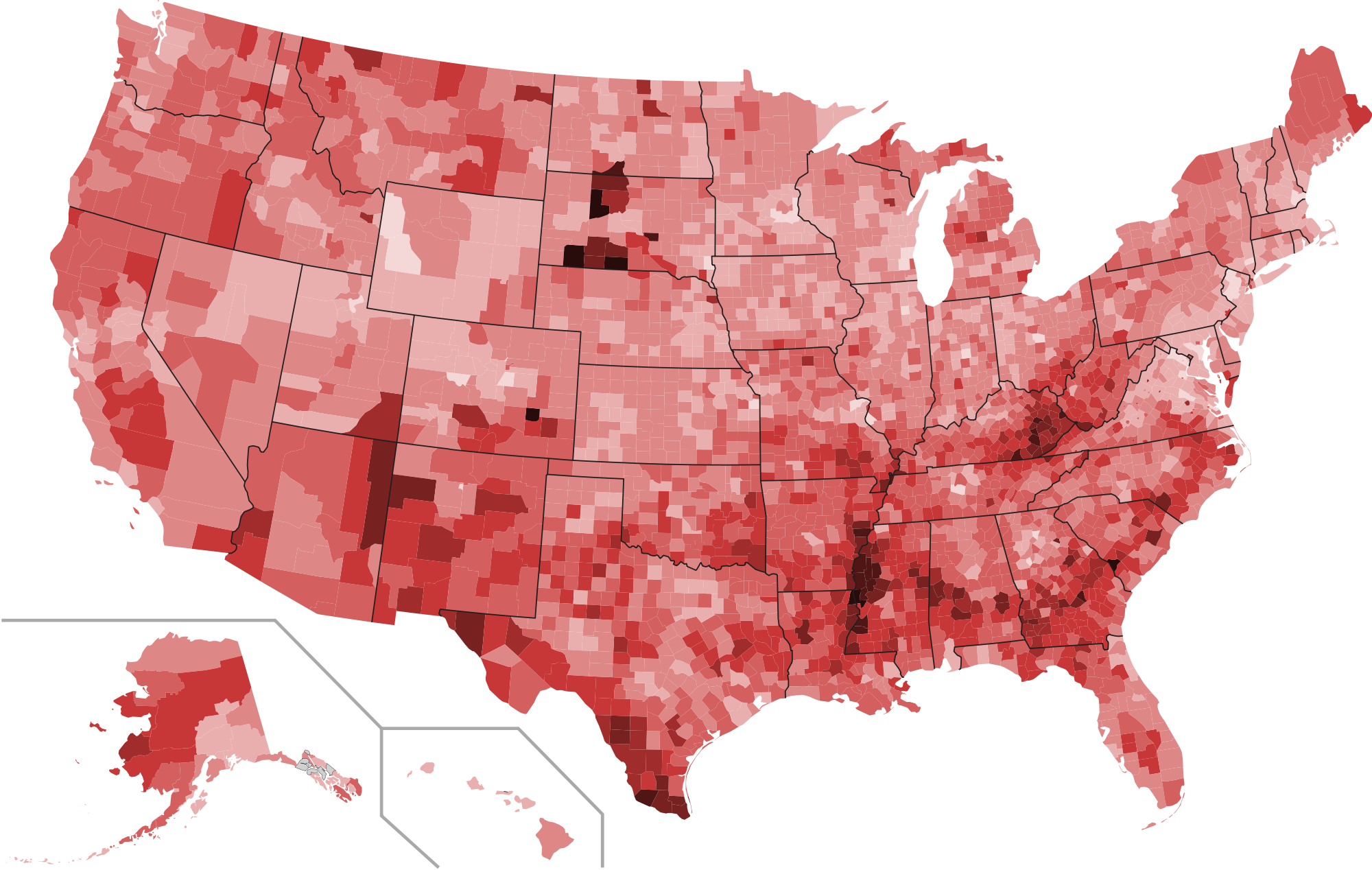 Mapa Da Taxa De Pobreza Nos Estados Unidos Por Condados - 2016 Presidential Election By County Map Clipart (2000x1268), Png Download