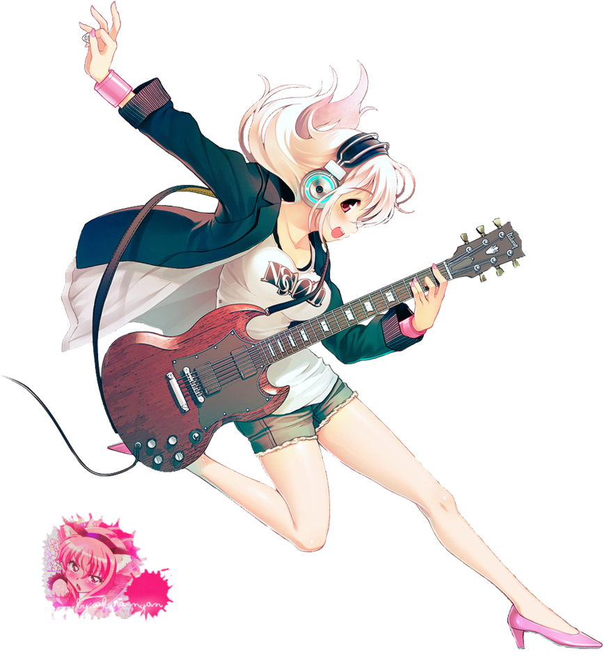 Manga Guitar Girl Clipart (900x1023), Png Download