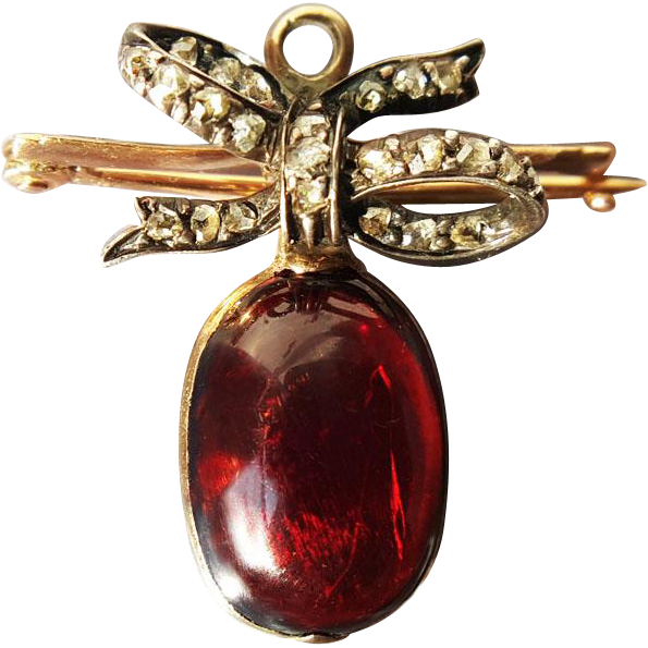 Antique Victorian Garnet Carbuncle And Diamond Bow - Crystal Clipart (595x595), Png Download