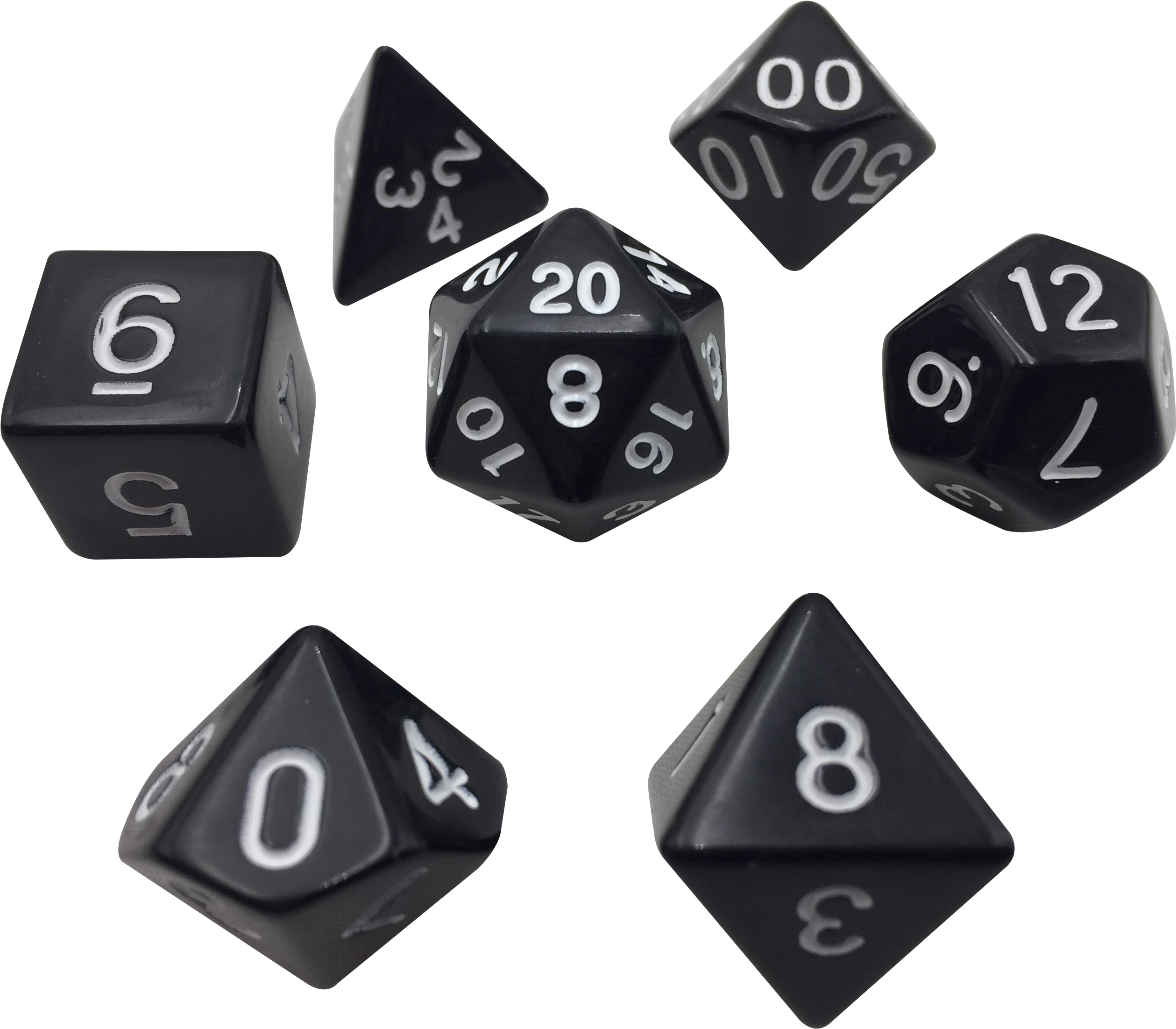 Black With White Numbers Set Of 7 Polyhedral Rpg Dice - Transparent Dice Set Png Clipart (3264x2448), Png Download