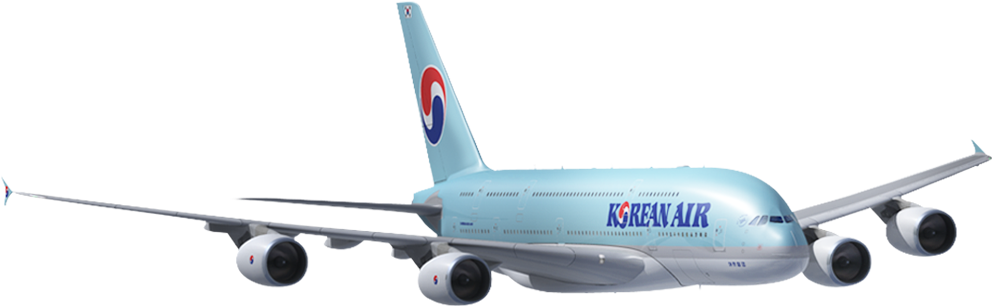 Airbus A380-800 - Korean Air Plane A380 Clipart (1000x520), Png Download