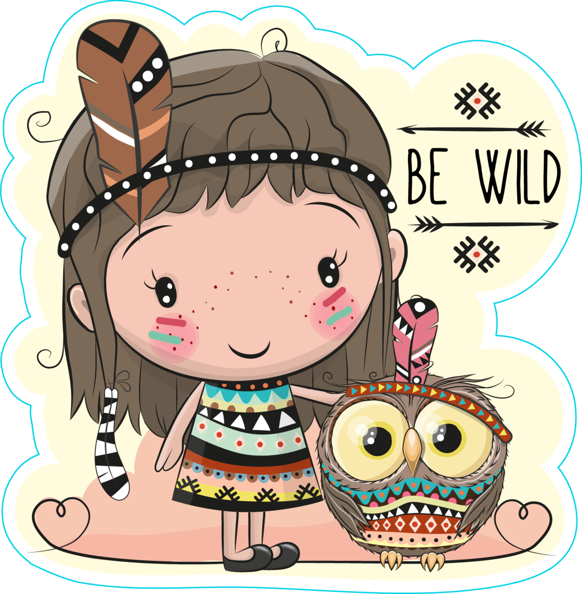 Tribal Girl And Owl Hippie Boho Sticker - Wild Tribal Cartoon Clipart (1176x1200), Png Download
