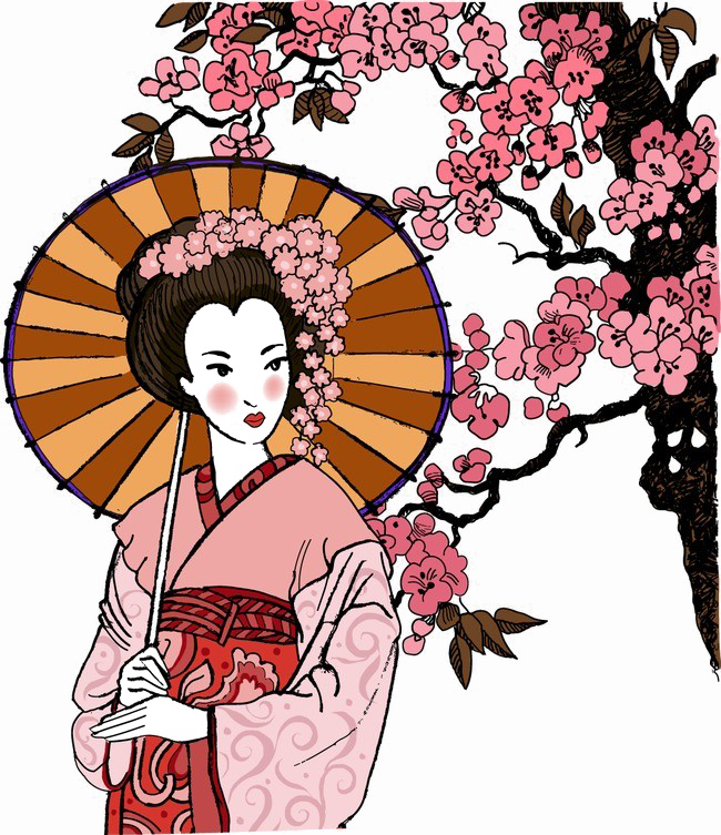 Japanese Elements Png Image - Female Japanese Geisha Art Clipart (650x753), Png Download