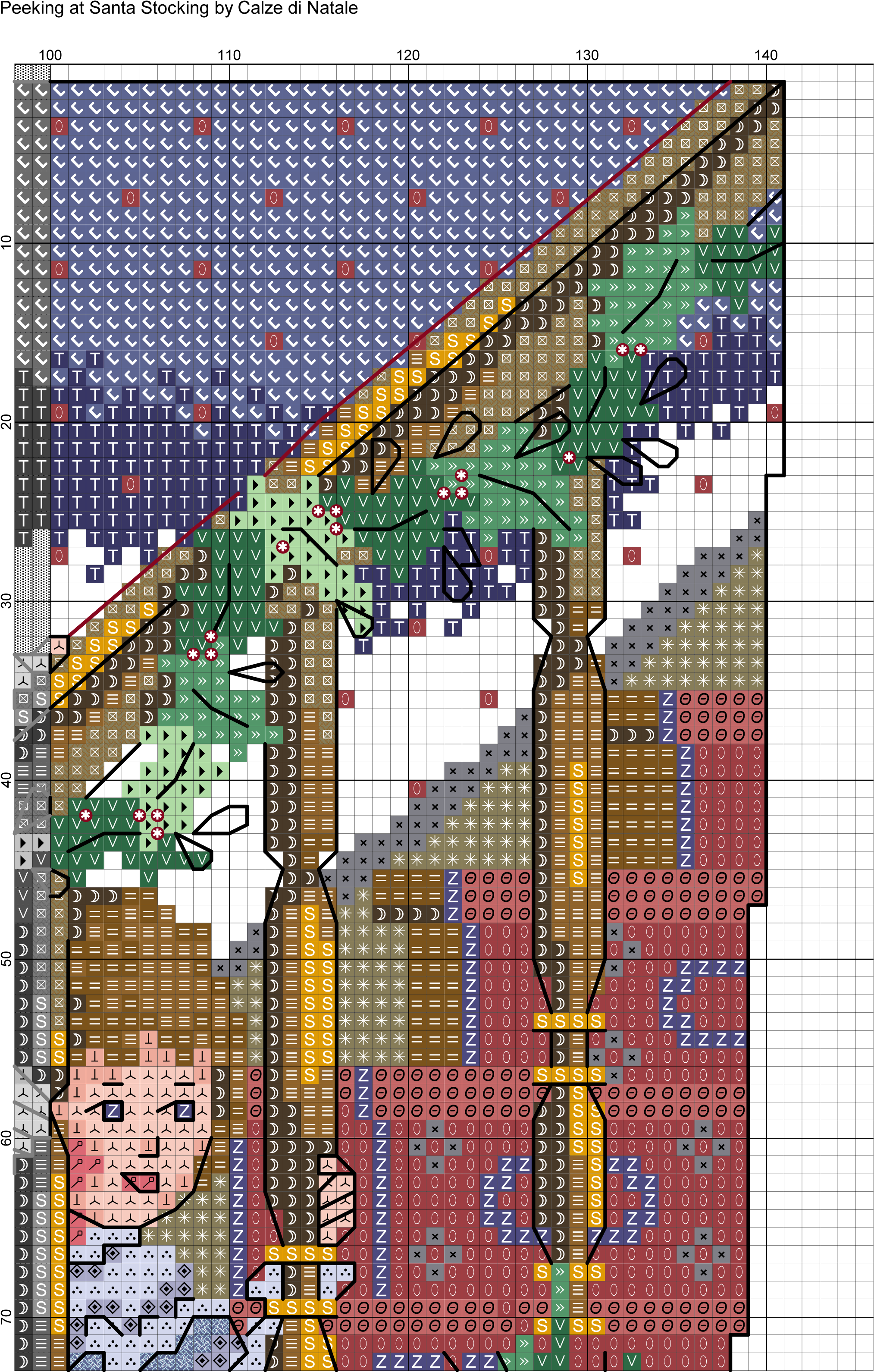 Peeking At Santa Stocking 4 Cross Stitch Christmas - Cross-stitch Clipart (2074x3206), Png Download