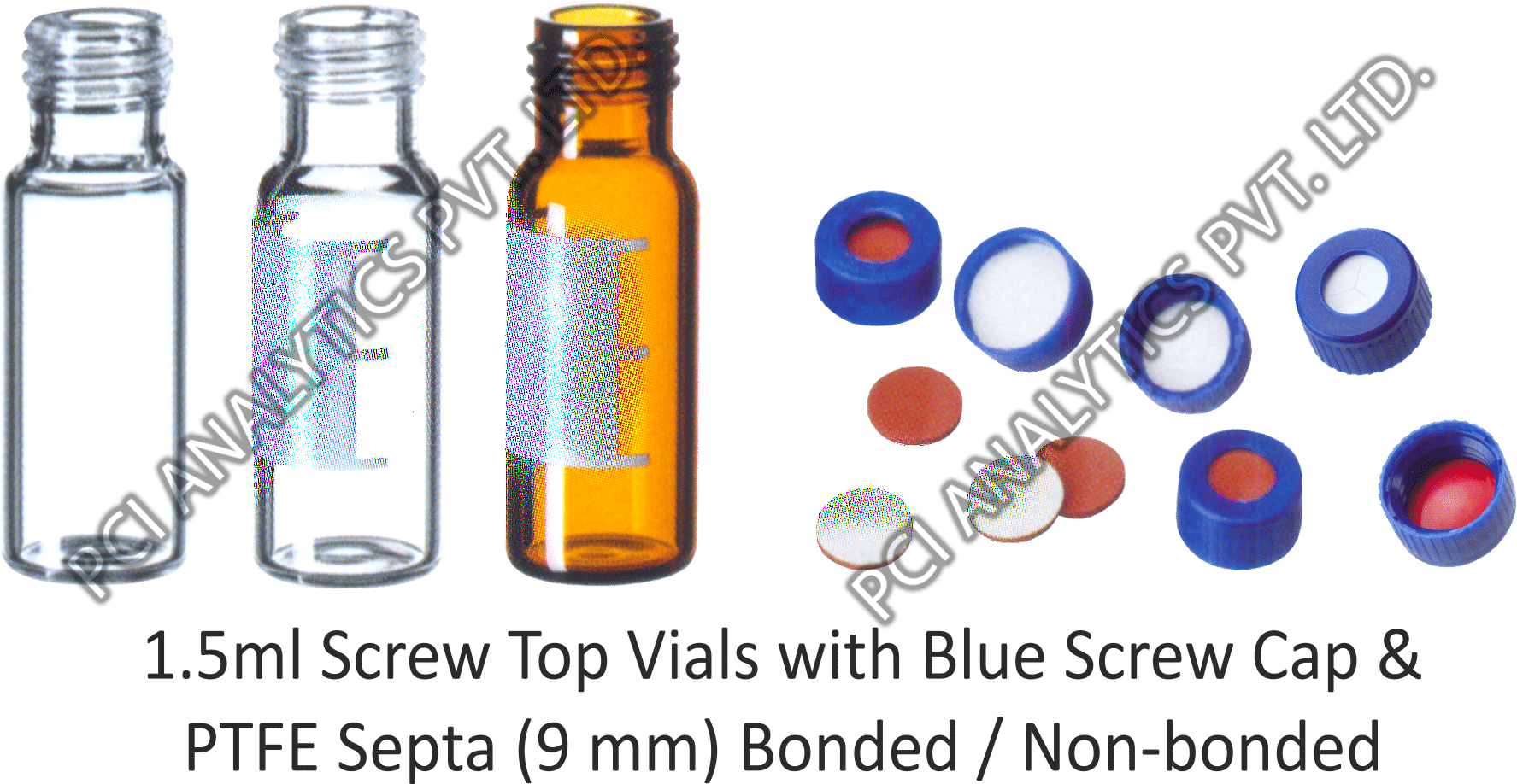 Ptfe Septa Blue Screw Cap - Glass Bottle Clipart (1829x917), Png Download