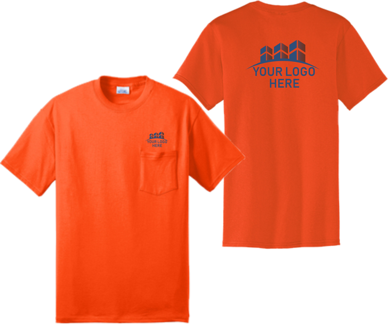 Safety Orange Short Sleeve Pocket T Shirt Front And - Orange Shirt Front And Back Clipart (1280x1068), Png Download