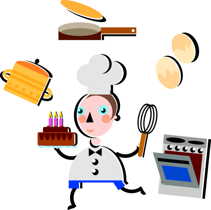 Vector Illustration Of Pastry Chef Bakes Birthday Cake Clipart (705x700), Png Download