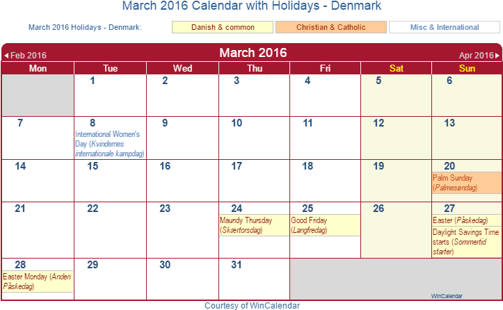 March 2016 Calendar With Dnk Holidays - Miercoles De Ceniza 2019 Clipart (723x446), Png Download