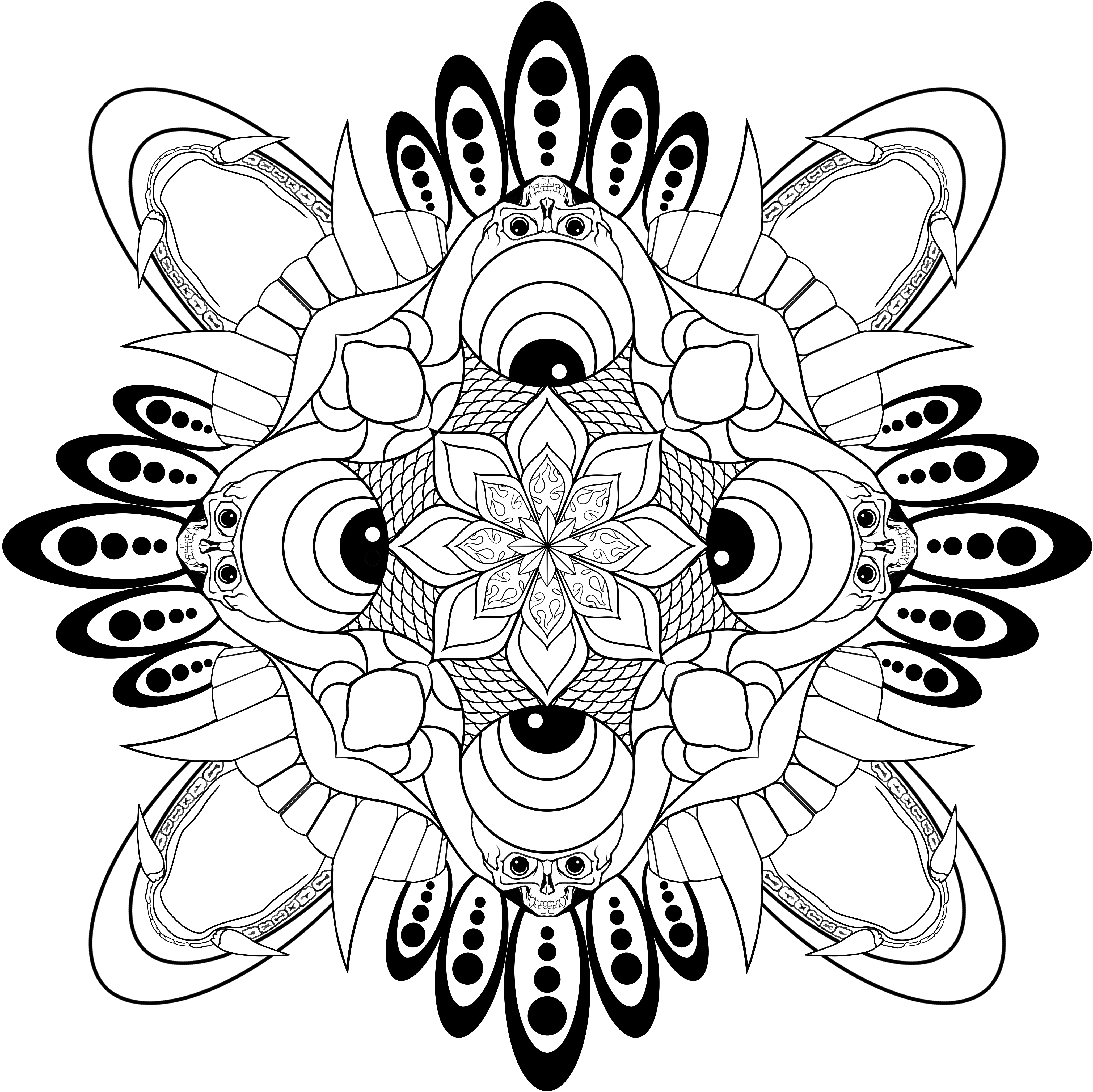 Mandala Skulls Print - Tibetan Line Art Clipart (4340x4420), Png Download