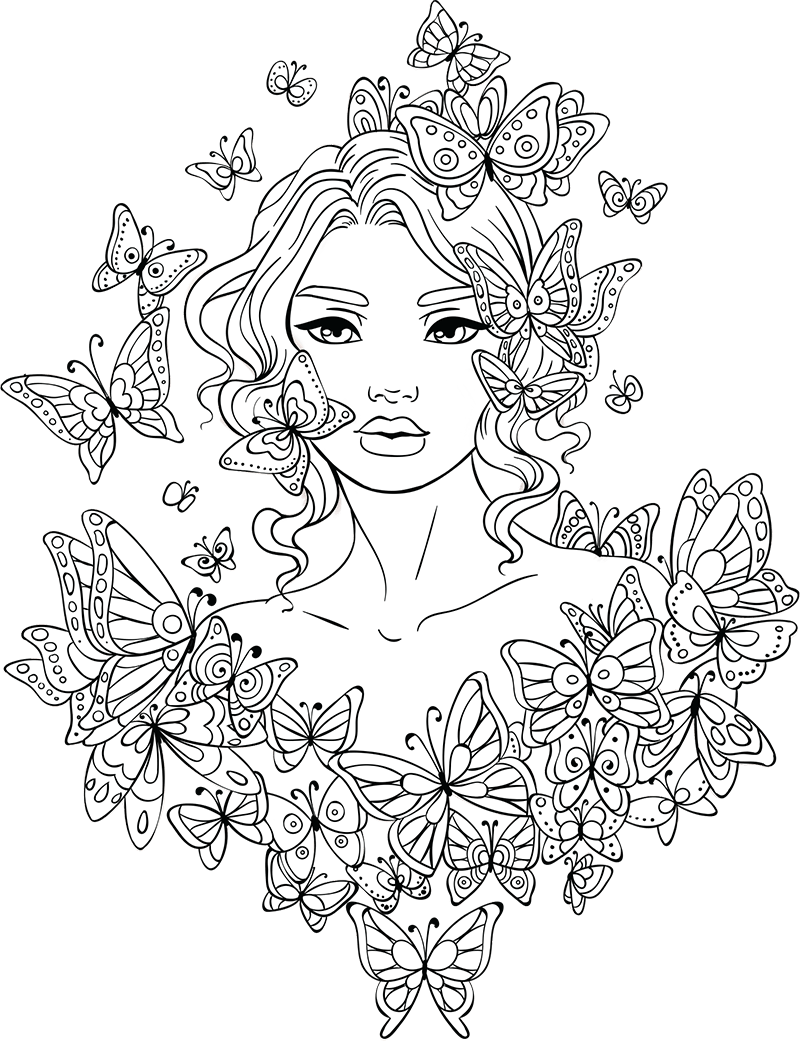 Free Adult Coloring Page - Girl Coloring Pages For Adults Clipart (800x1041), Png Download