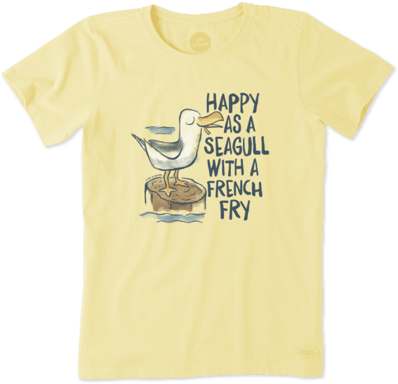 Women's Happy As A Seagull Crusher Tee - Life Is Good Clipart (567x547), Png Download