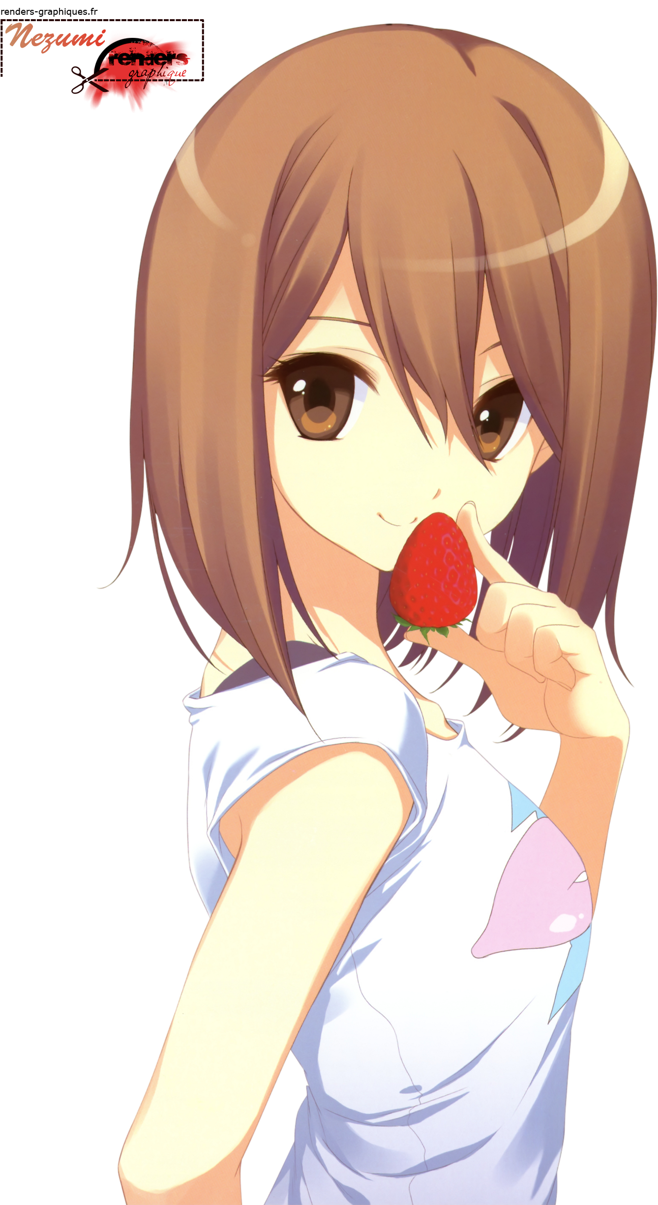 Renders K On Yui Hirasawa Brune Fraise Tee Shirt Blanc - K On Yui Clipart (1556x2500), Png Download