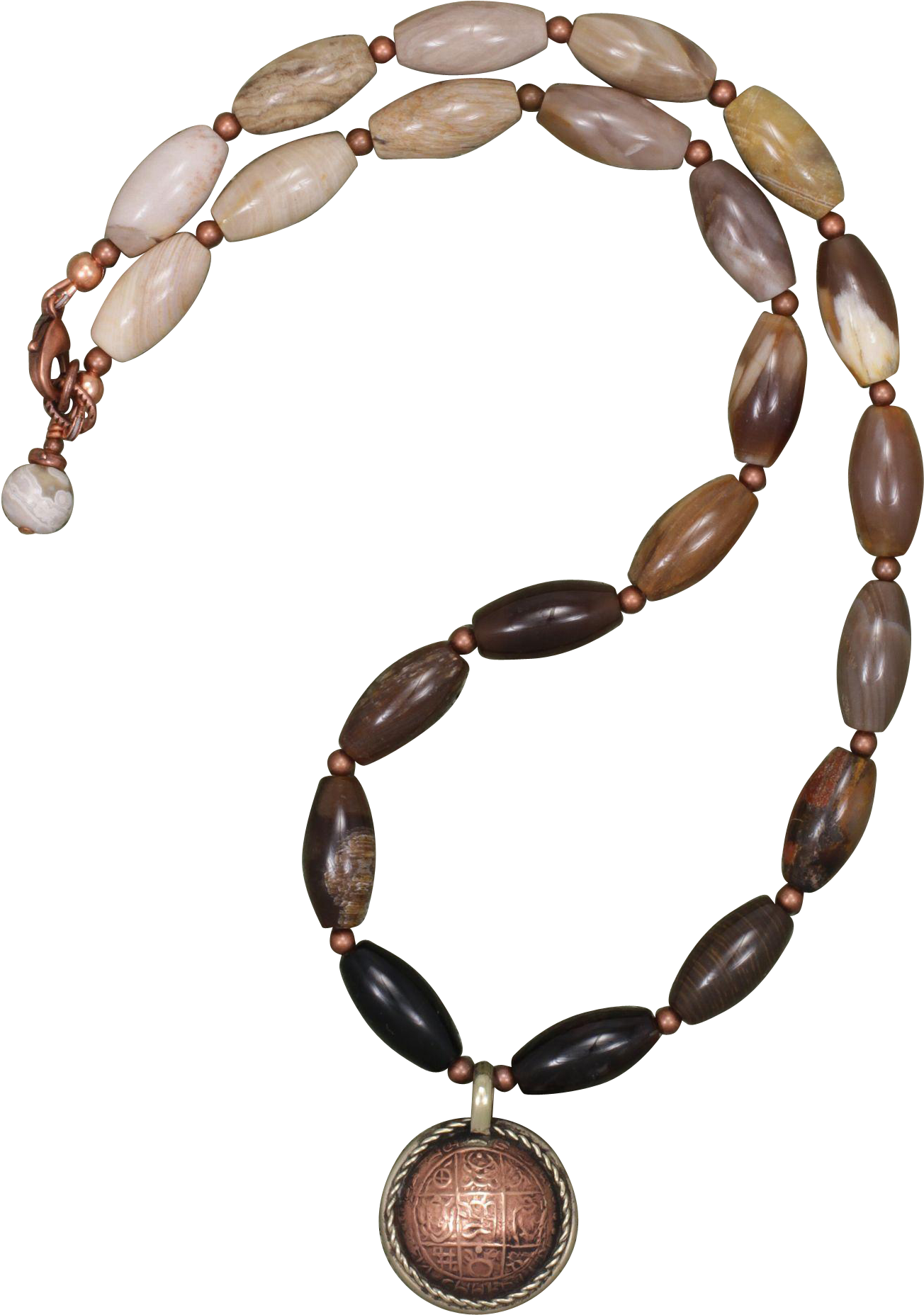 Wood Opalite And Nepalese Copper Coin Pendant Necklace - Necklace Clipart (1855x1855), Png Download
