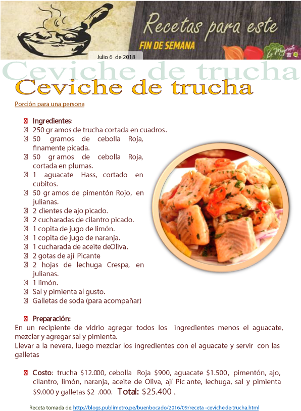 Ceviche De Trucha - Receta De Ceviche De Trucha Clipart (595x842), Png Download