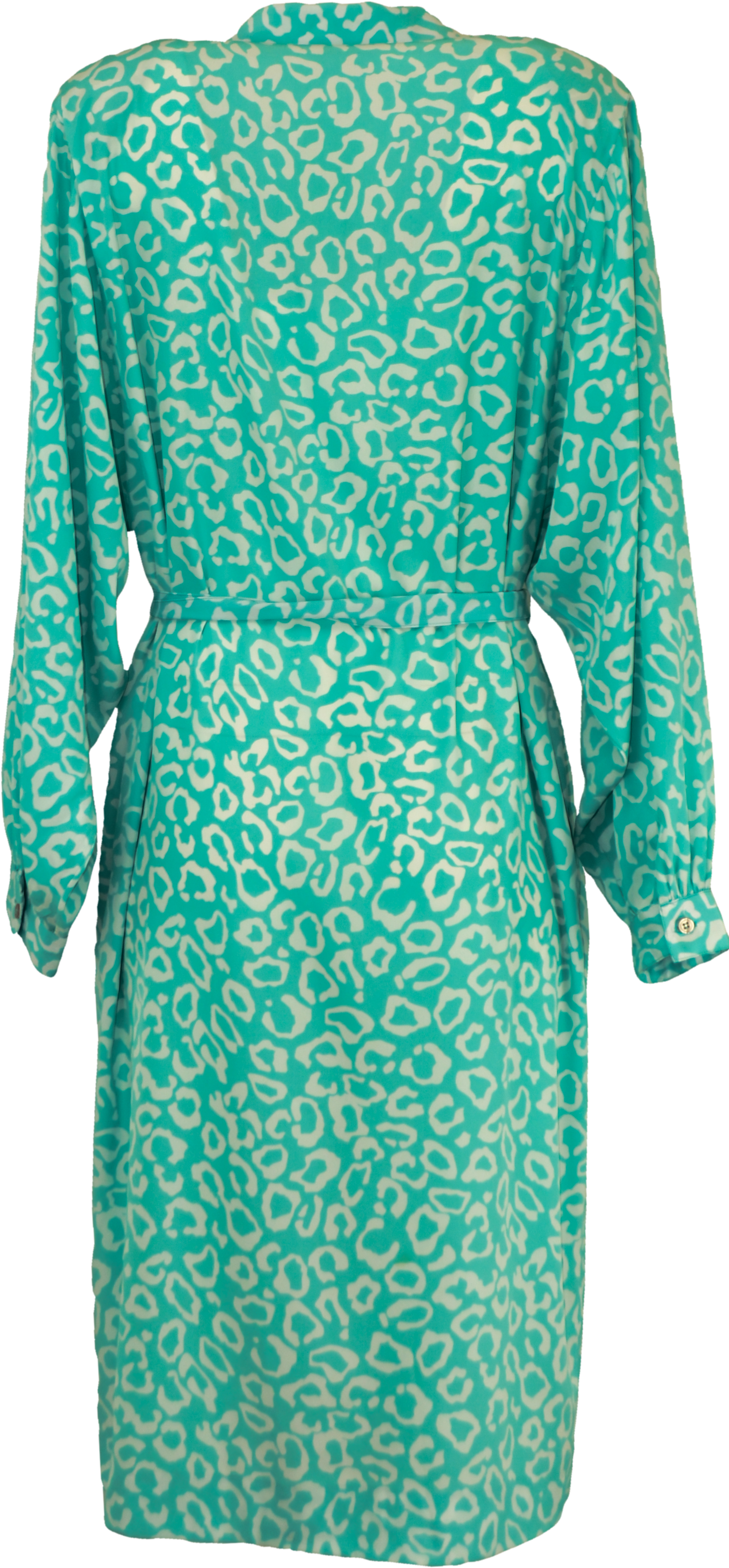 80's Light Blue And White Cheetah Print Button Up Dress - Day Dress Clipart (1640x3530), Png Download