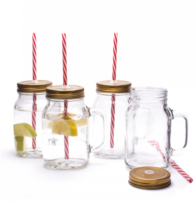 Mason Jar Pint Drinking Glasses With Lid And Straw - Jar Clipart (767x1023), Png Download