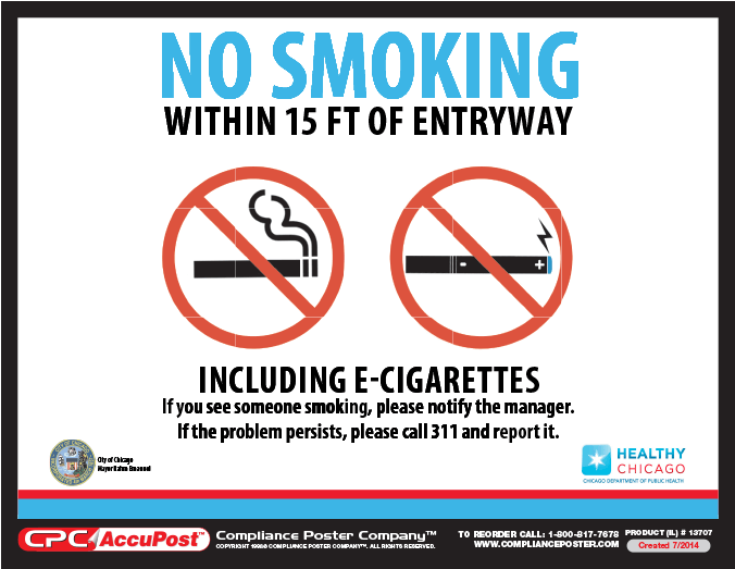 Chicago No Smoking Poster - No Smoking E Cigarettes City Of Chicago Clipart (675x1000), Png Download