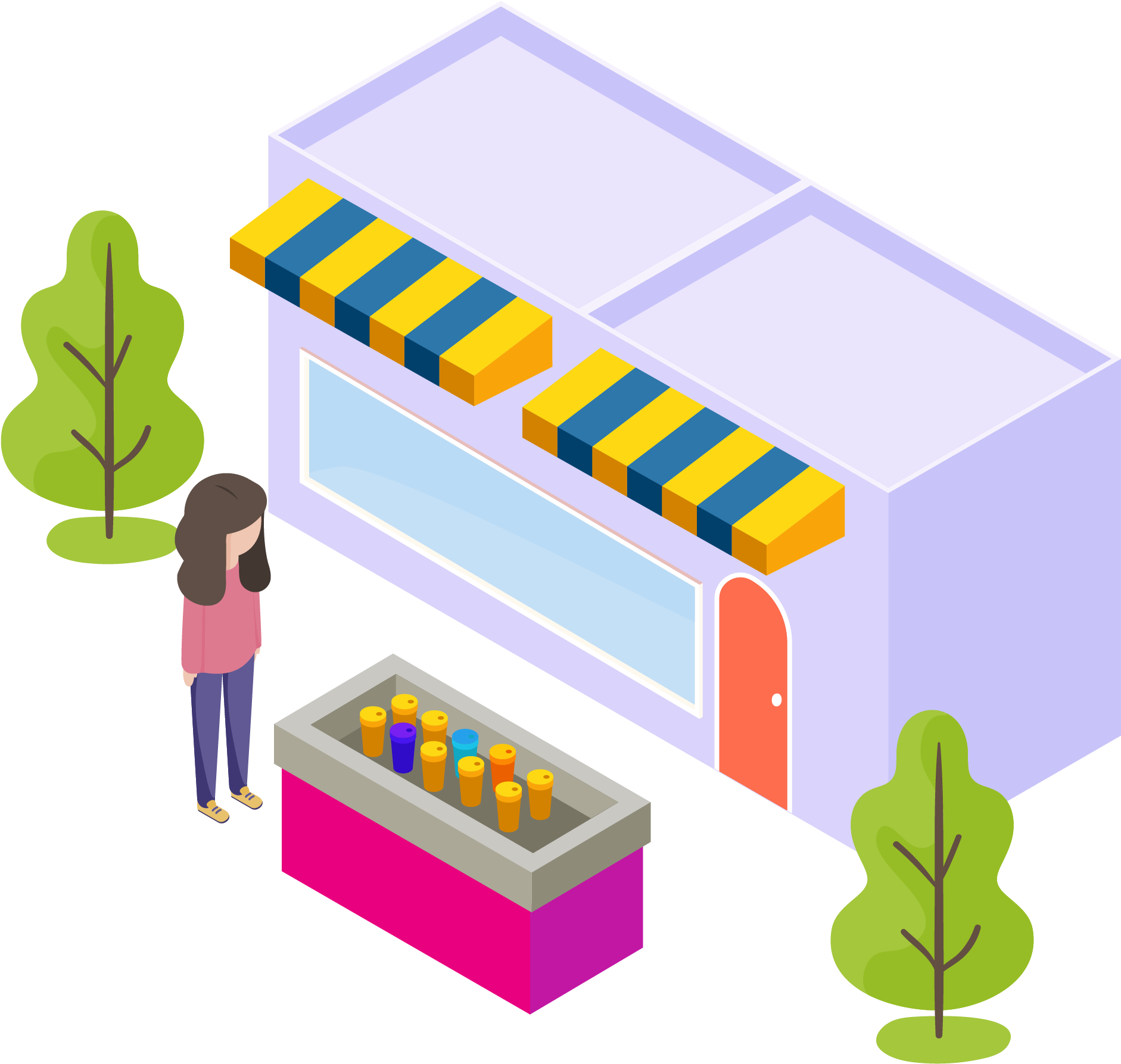 Supermarket Shopping Lady Tree Png And Vector Image - Illustration Clipart (2501x2501), Png Download