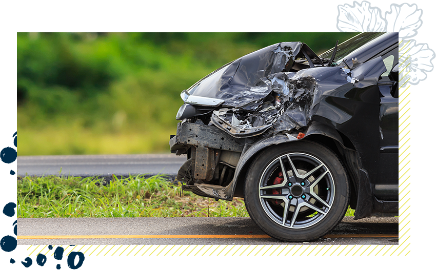 A Car After A Car Accident - Black Car In Accident Clipart (850x527), Png Download