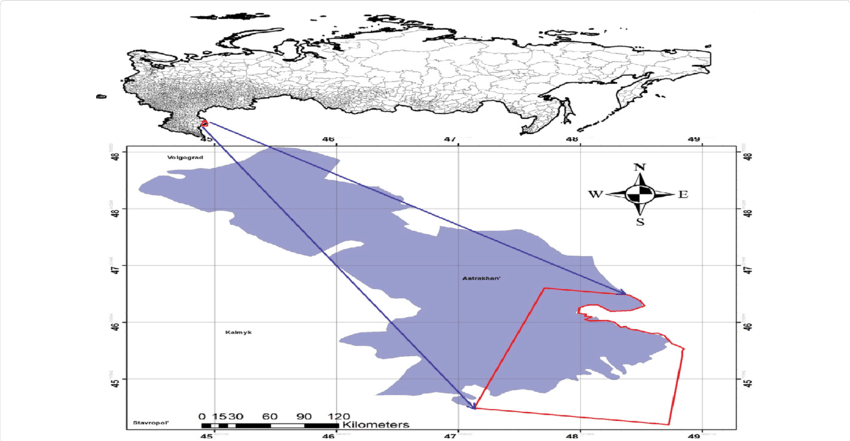 Location Map Of The Study Area In Astrakhan, Russia - Map Of Asia Clipart (850x441), Png Download