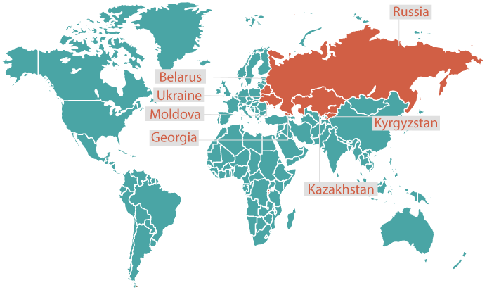 It Is Spoken In Countries Including Russia, Belarus, - World Map Clipart (753x432), Png Download