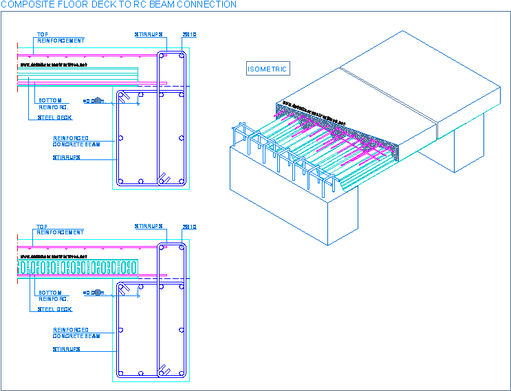 Concrete Drawing Rebar - Steel Deck On Concrete Beam Clipart (758x584), Png Download
