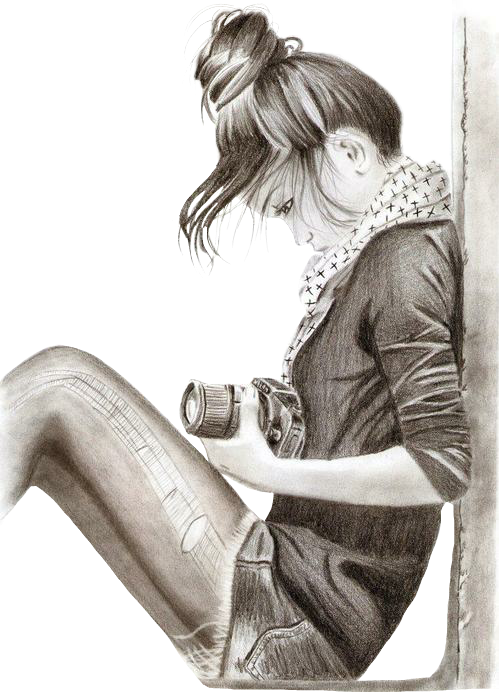 #chica #girl #fotógrafa #cámara #camera #drawing #dibujo - Realistic Girl With Long Hair Drawing Clipart (499x692), Png Download