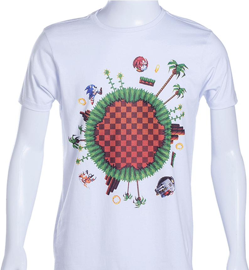 Camiseta Branca Sonic The Hedgehog™ Pixel World - Long-sleeved T-shirt Clipart (860x860), Png Download