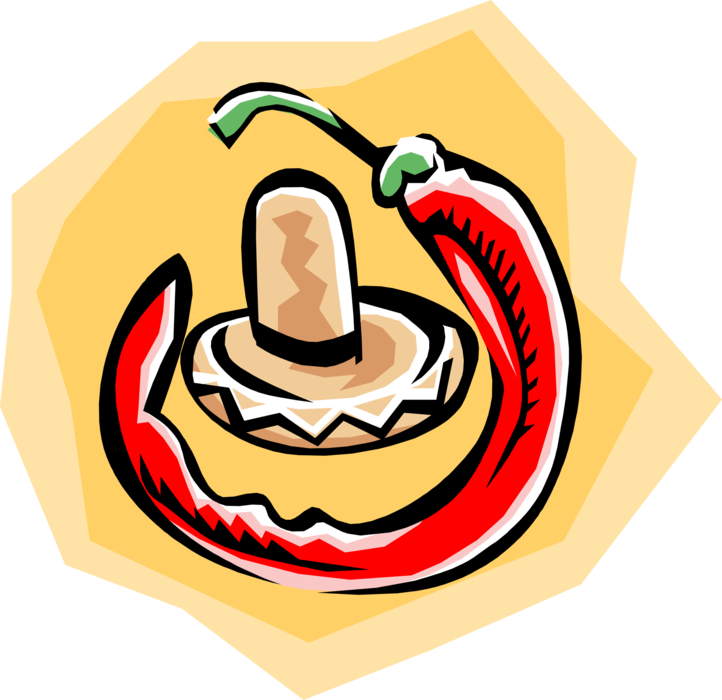 Vector Illustration Of Mexican Sombrero With Hot Chili - Illustration Clipart (722x700), Png Download