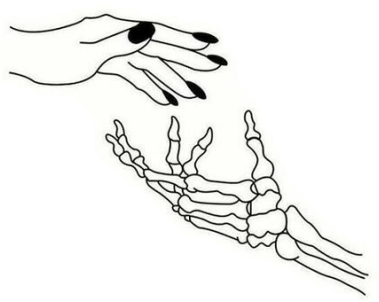 #aesthetic #grunge #tumblr #skeleton #outlines #freetoedit - Human Hand Holding Skeleton Hand Clipart (379x302), Png Download