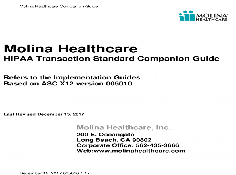 Molina Healthcare Companion Transaction Standard Companion Molina