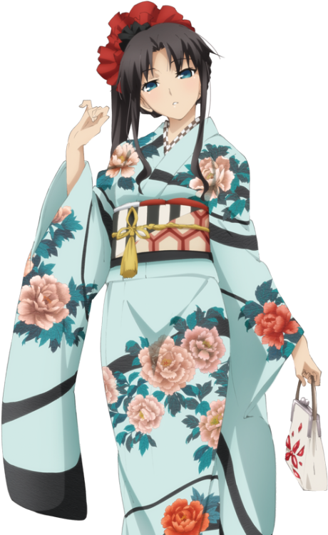 Rin Tohsaka - Tohsaka Rin Kimono Figure Clipart (500x750), Png Download