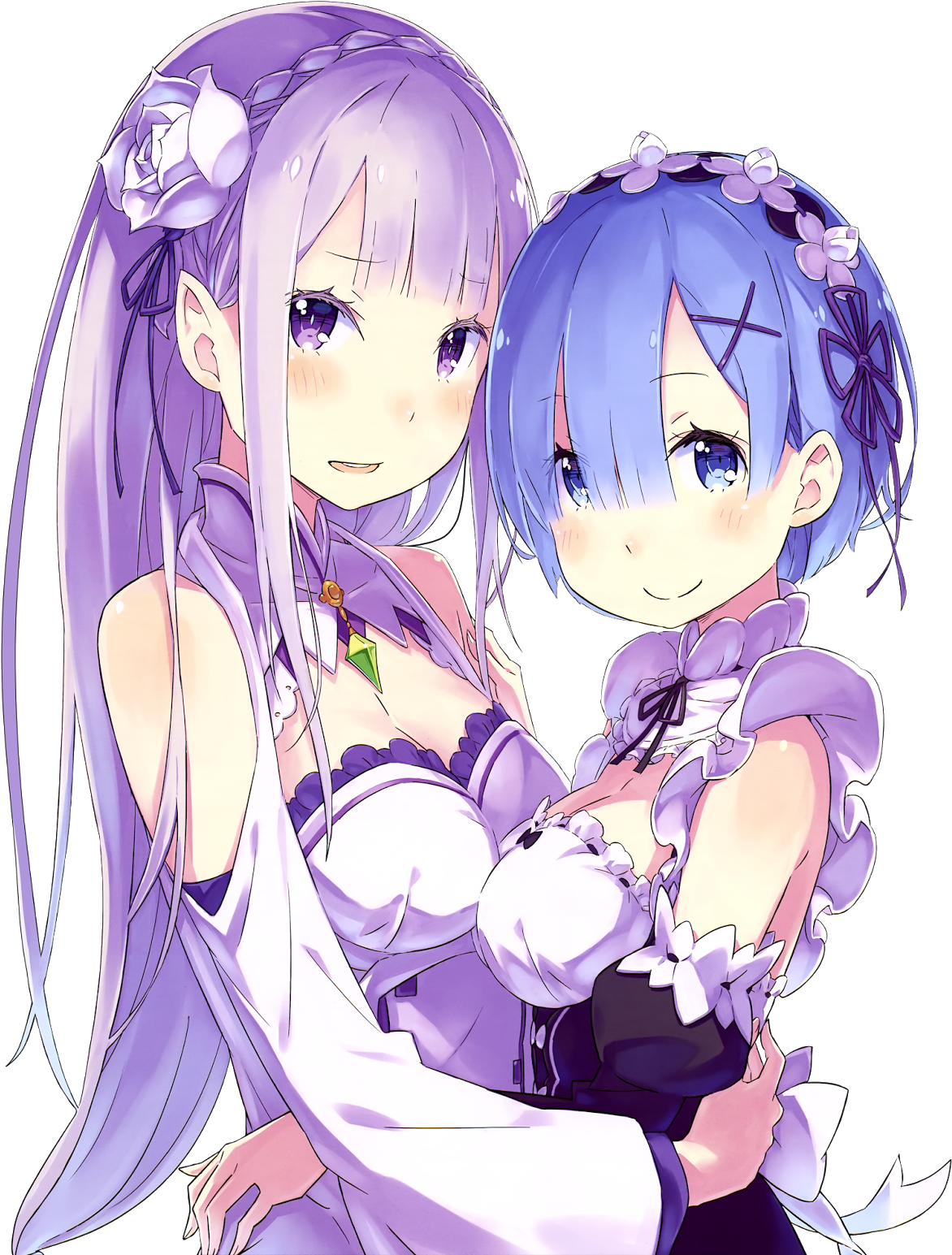 Re Zero Emiliarem Mega Cute Hug Hd Render - Re Zero Rem Emilia Clipart (1335x1600), Png Download