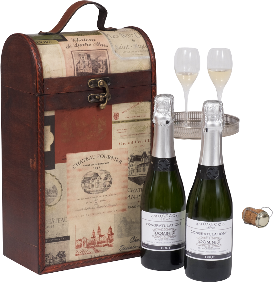 Half Bottles Of Personalised Prosecco In Vintage Label - Glass Bottle Clipart (872x901), Png Download
