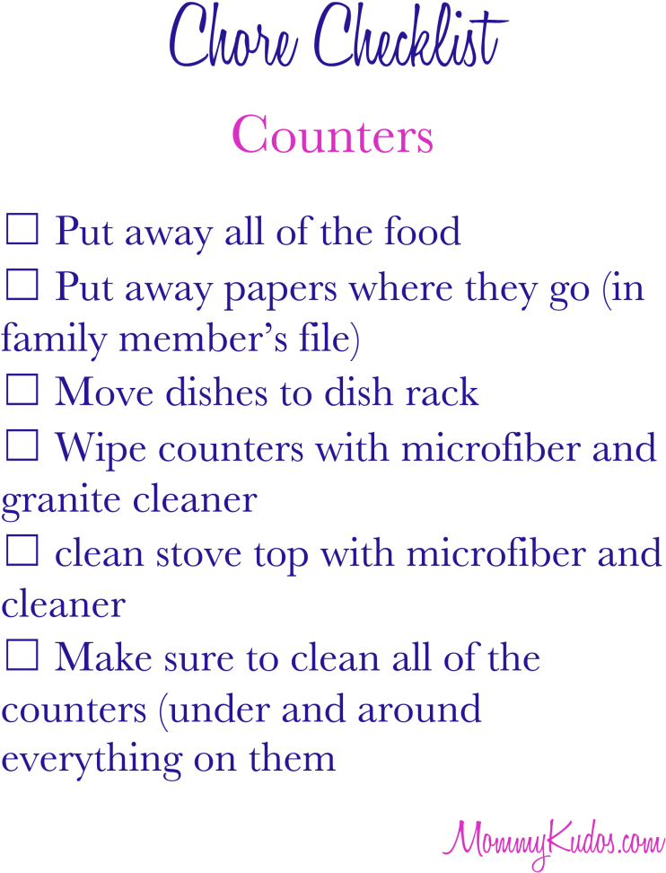 Mommy Kudos Kids Chore Checklist- Counters - Similarities Java And C++ Clipart (847x1024), Png Download